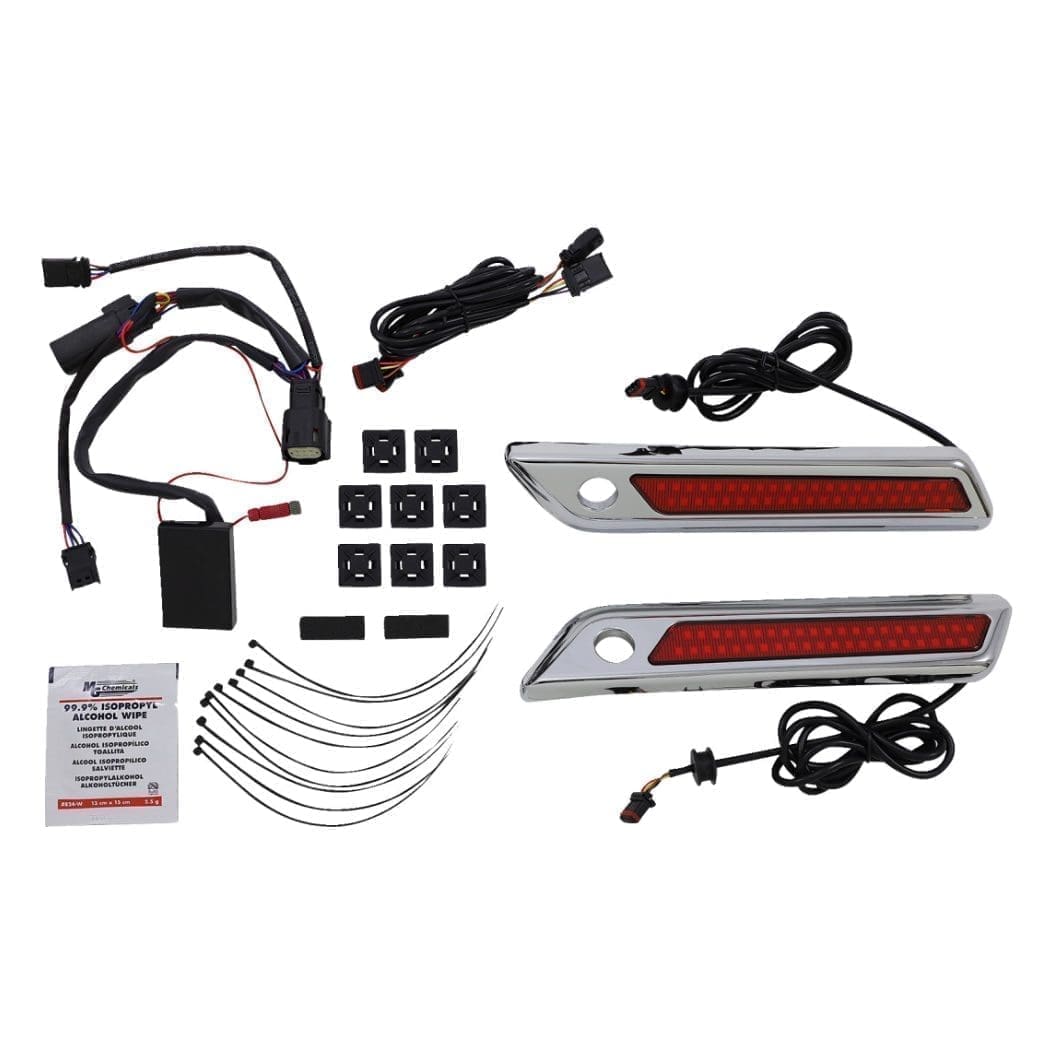 Custom Dynamics LED Saddlebag Latches, Dual Color Chrome, Red