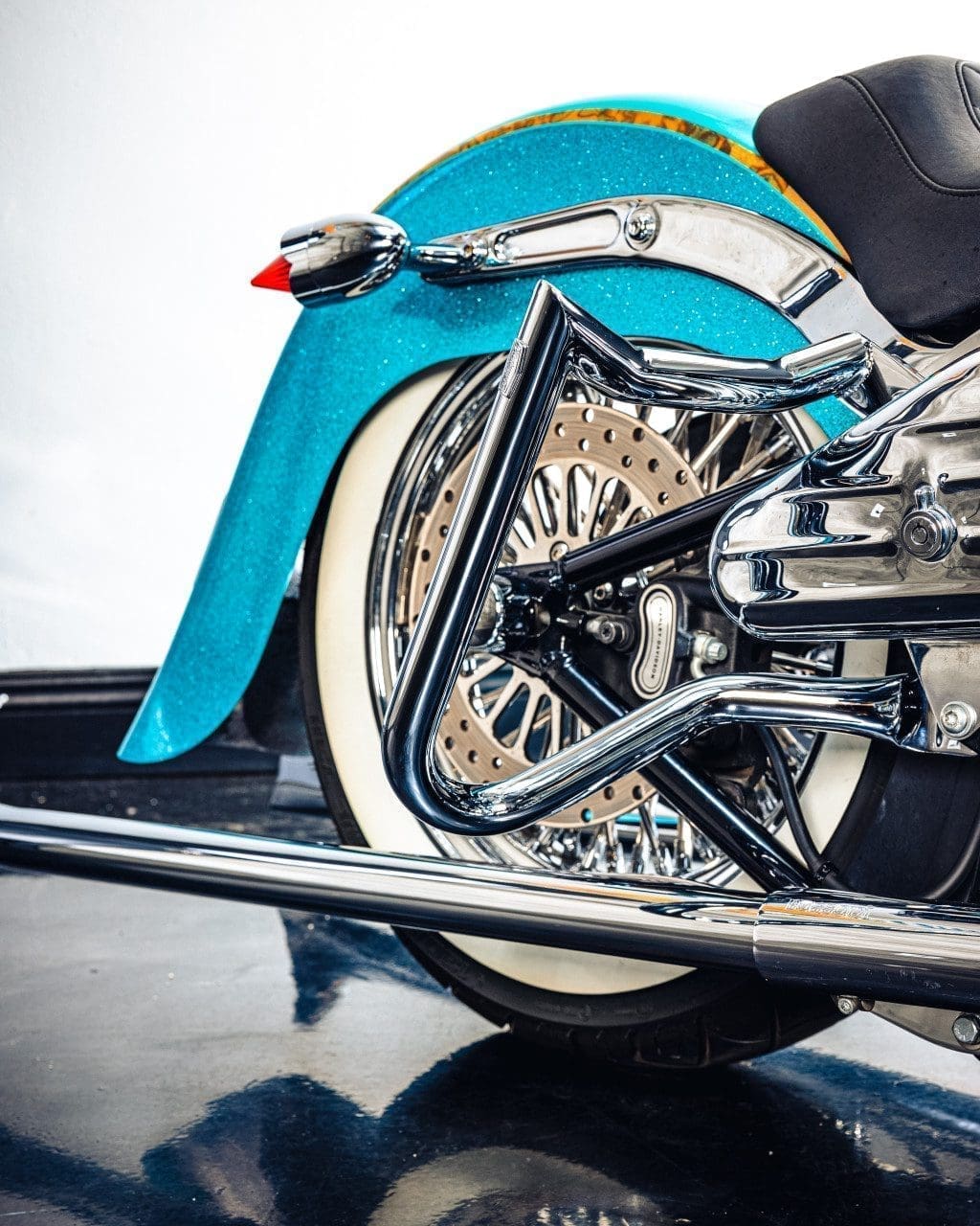 Factory 47 Anarchy Rear Bag Guards, Chrome, '17 & Down Softail