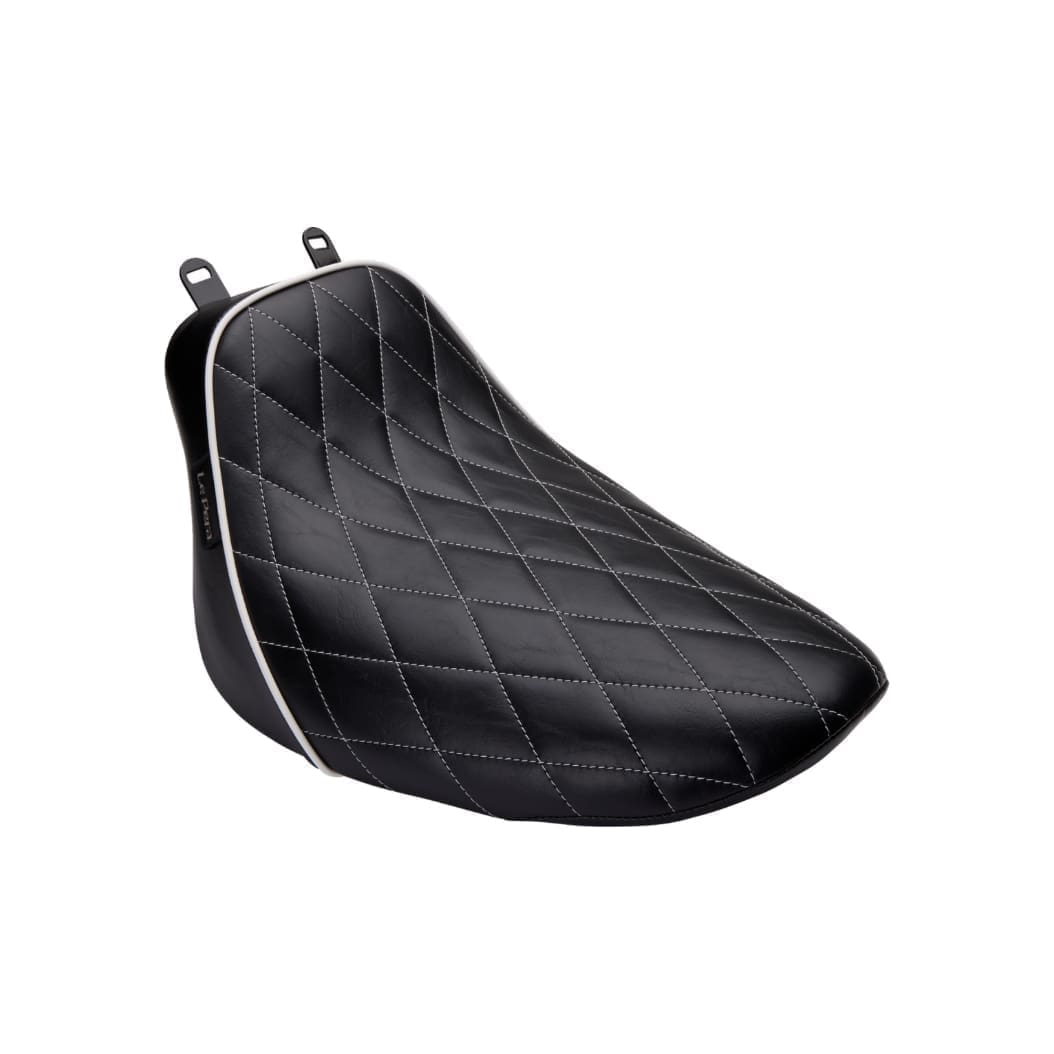 Bare Bones Solo Seat, Diamond Stitch White Piping '18-'23 Softail